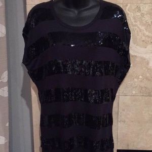 Michael Kors Black Sequin Striped T-Shirt Dress